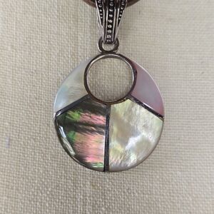 Iridescent Mother of Pearl Round Pendant Necklace - Pink & Cream Tones
